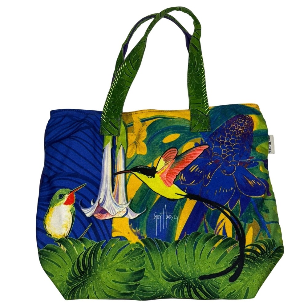 Guy Harvey Tote Bag Womens Large Multicolor Hummingbird Tropical Canvas